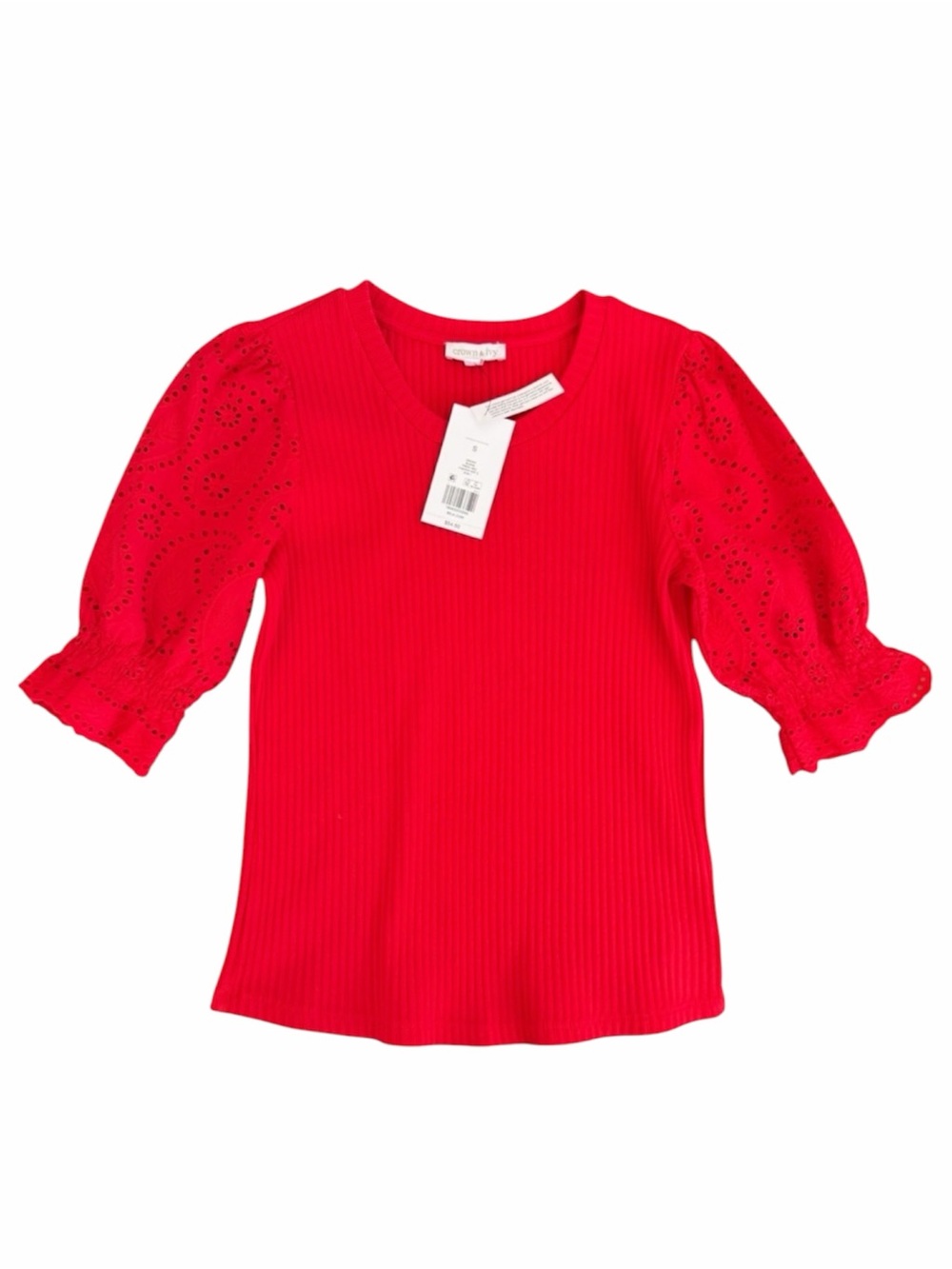 Crown & Ivy Eyelet Sleeve Knit Top NWT